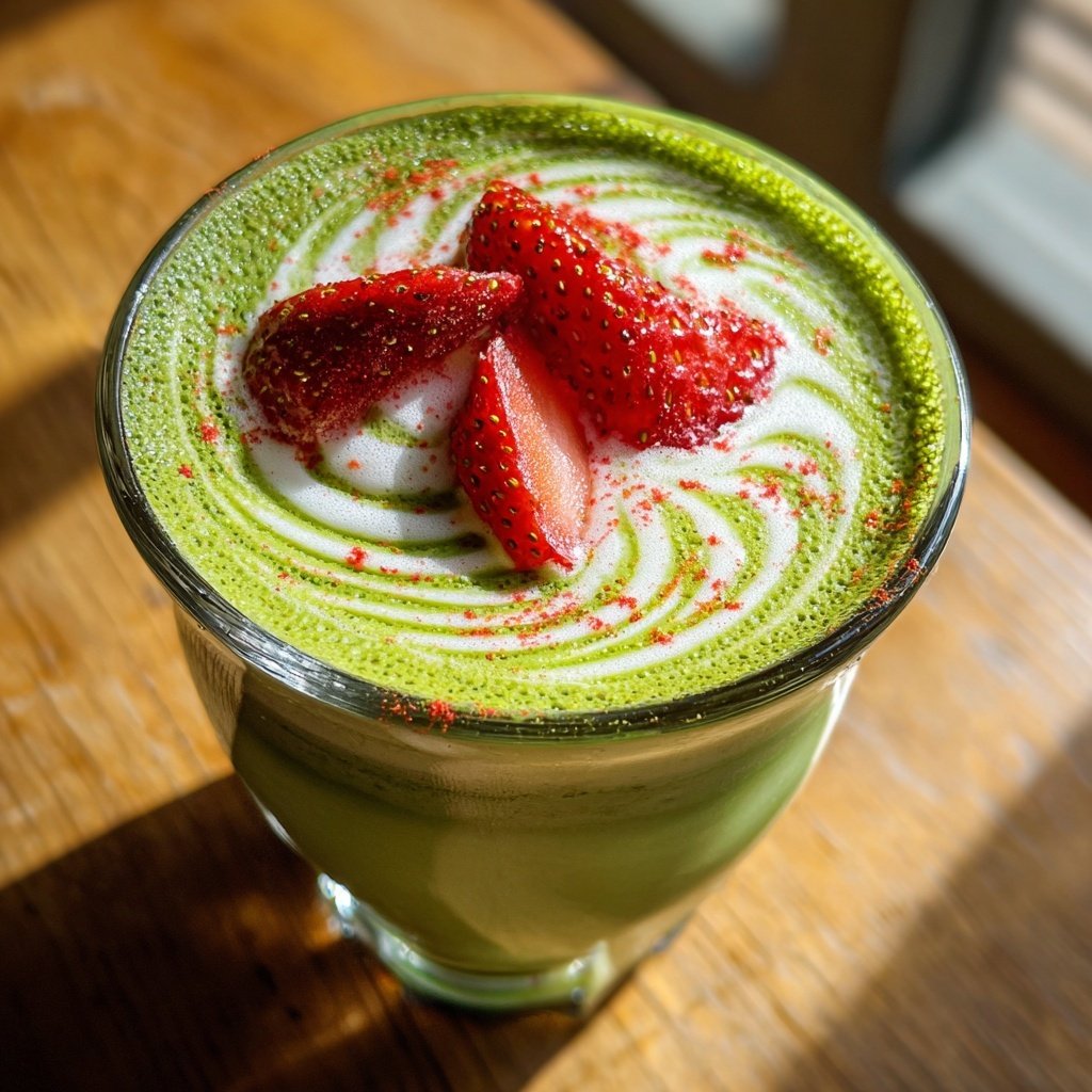 Strawberry Matcha Latte With Cream