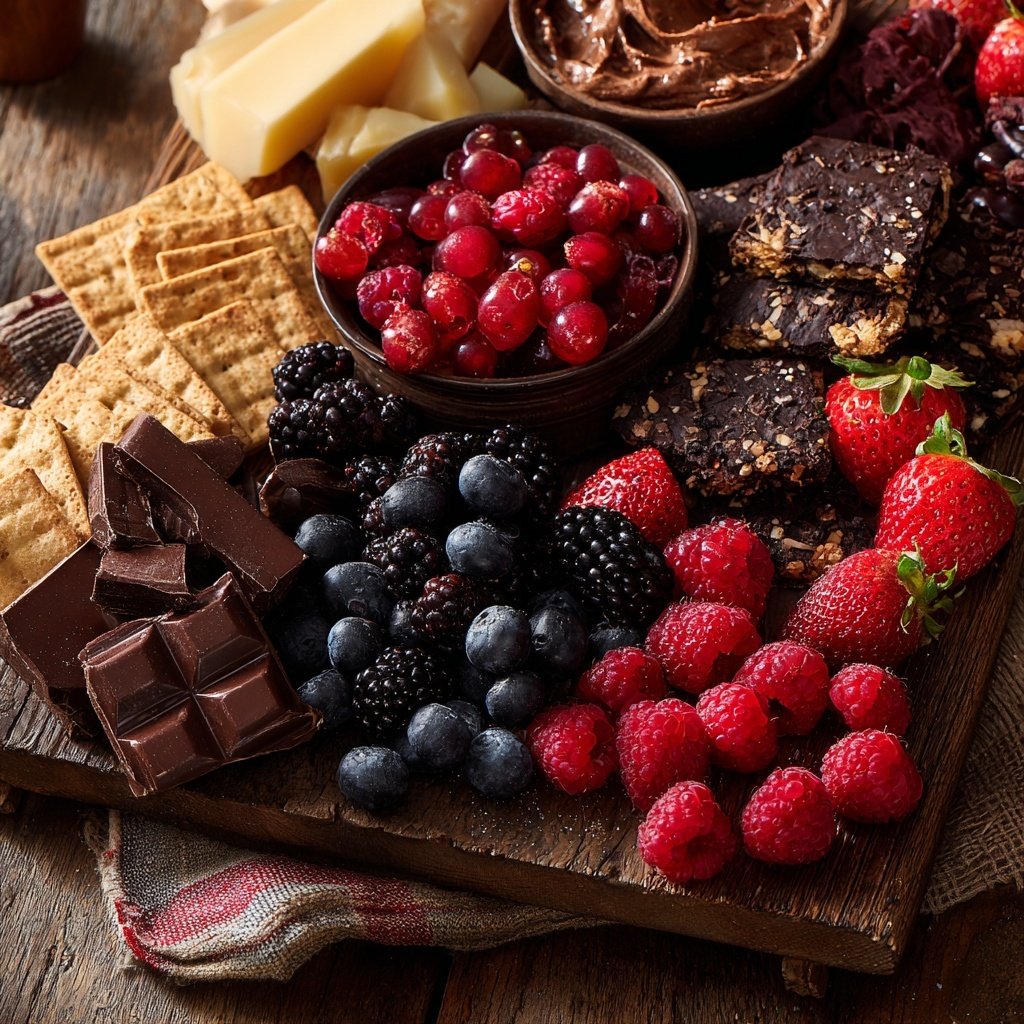 Valentines Charcuterie Board with Chocolate and Berries